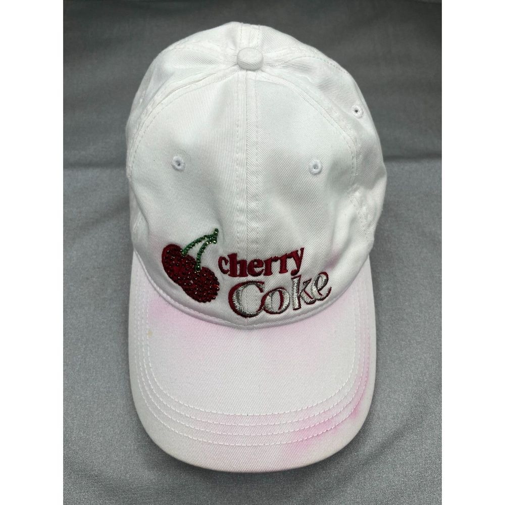 Vintage Cherry Coke Baseball Cap Anoma Adjustable Hat White & Red Retro Soda